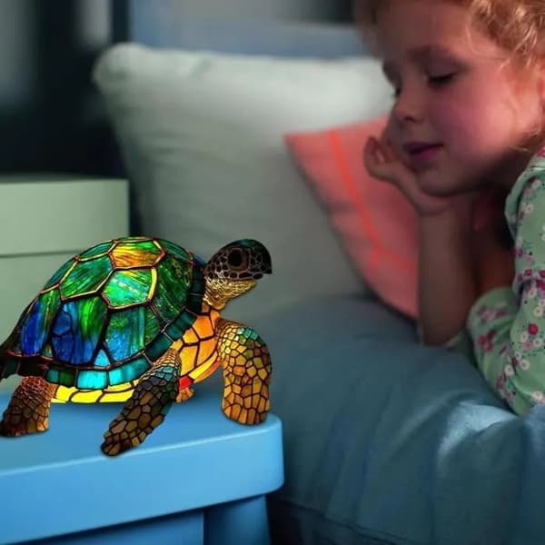 Skildpadde Glasmaleri Lampe, Natlys til Børneværelse, Børnehaveindretning-15cm