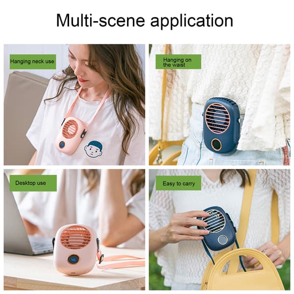 Mini USB-blæser, dybhavsblå, digitalt display, lydløs, genopladelig, bærbar håndholdt til studerende