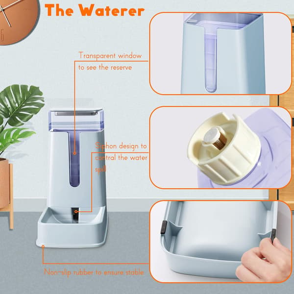 Automatisk kæledyrsfoder- og vanddispensersæt til små/mellemstore kæledyr, rejseforsyning, foder- og vanddispenser til hunde/katte. light gray