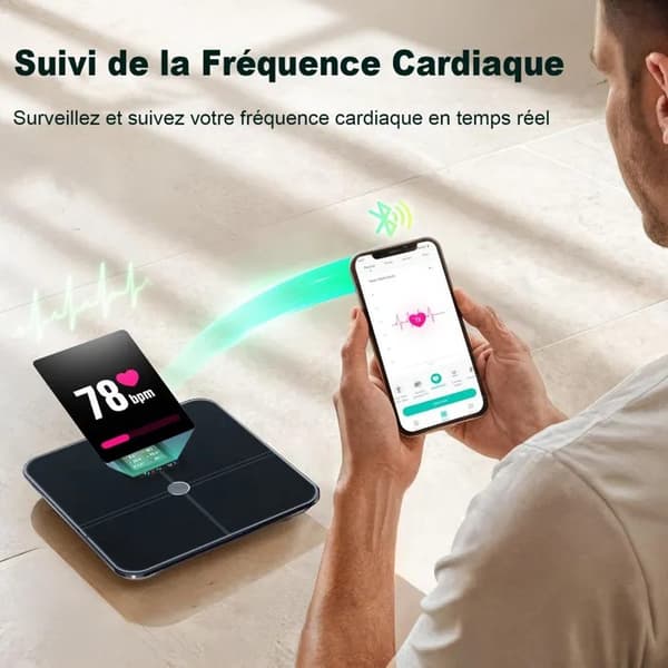 Bluetooth Smart Vægt med 22 Målinger, Puls, VA Display, Kompatibel med iOS & Android, 180 kg