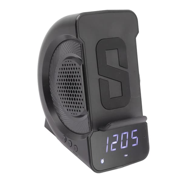3-i-1 Bluetooth Højttaler Vækkeur, Trådløs Opladning, 10W, PC ABS, Sort til Sengebord