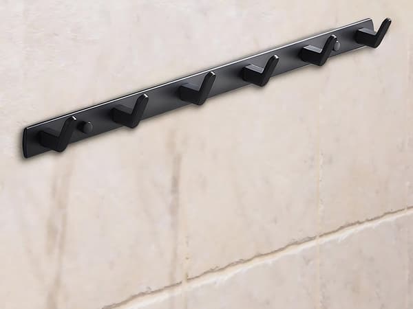Vägghängd klädhängare 54,5 cm, svart, 6 krokar, loftstil för hall, sovrum, badrum