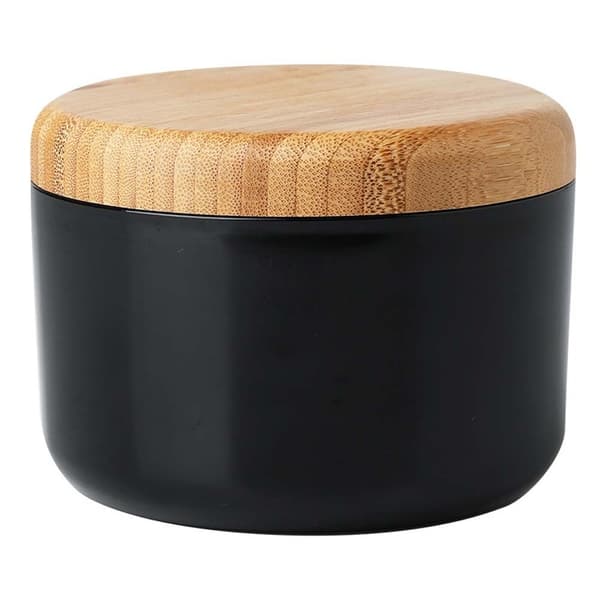Nordisk stil askkopp med lock, rostfritt stål och bambu, vindtät, rökfri, svart Black