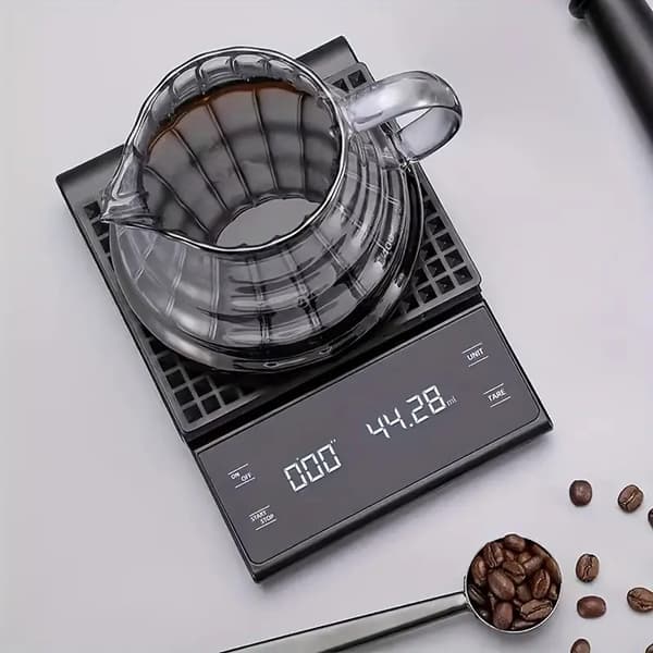 Digital kaffevægt 5kg/0.1g med timer, USB-opladning, sort