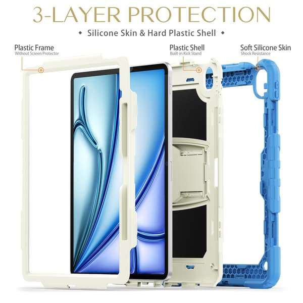 Silikon PC-surfplattafodral för iPad mini6 2021, med axelrem och stativ, beige cyanblå