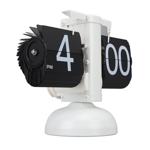 Retro digital vippeklokke, 304 rustfritt stål, automatisk mekanisk, 12 timer, hvit ramme svart side