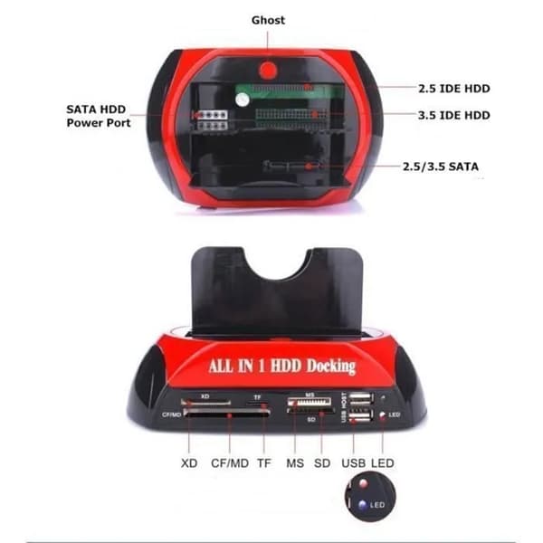 Hårddiskdockningsstation, USB eSATA, dubbla fack för 2,5\" och 3,5\" HDD, svart