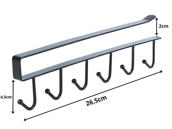 Køkkenredskabsholder til underskab, sort metal, 6 kroge, pladsbesparende organizer Black