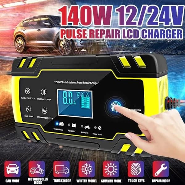 Smart batteriladdare 12V/24V 8A 150Ah, pekskärm, bil & motorcykel