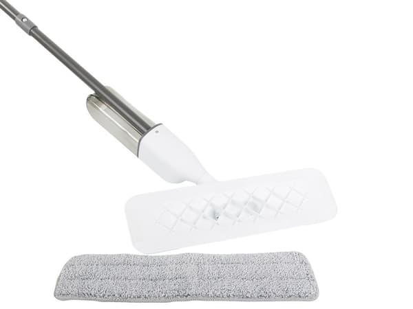 Spraymoppe med spand, hvid, foldbart håndtag, 3 genopfyldelige puder, ingen spand nødvendig