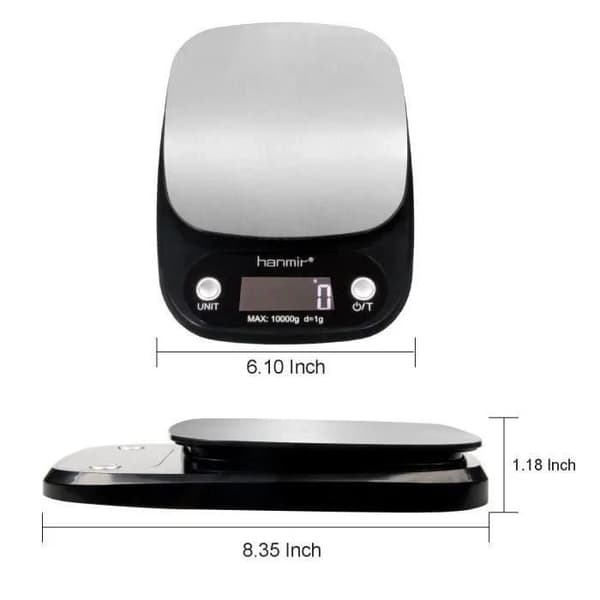 Kjøkkenvekt i rustfritt stål, 40 kg kapasitet, digital LCD, for matlaging og baking