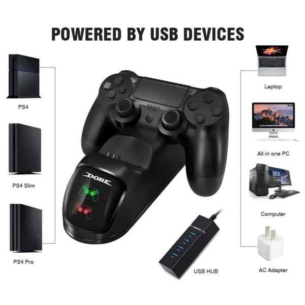 PS4 Dubbel USB-laddningsdocka med LED-indikator, laddstation för PS4/PS4 Slim/PS4 Pro-kontroller, svart