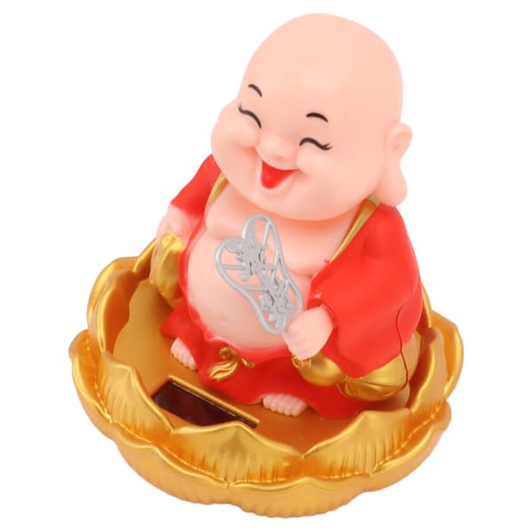 Solar Buddha-statue, rød, nikkende Maitreya bilpynt, ristehodeleke for rikdom