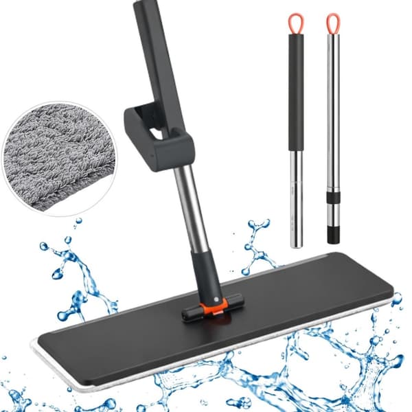 Flat mikrofibermopp med teleskophåndtak, roterende hode, justerbar, for hardtre og fliser