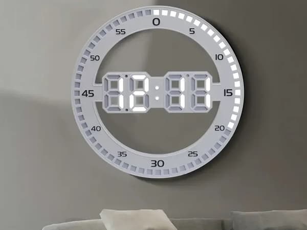 LED Vækkeur med Termometer, Digitalt Display, Baggrundsbelysning, 12/24H, Vægmontering eller Skrivebord