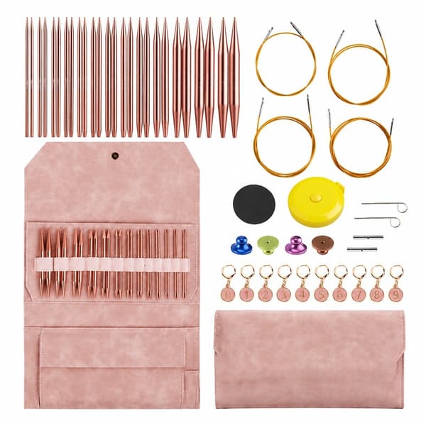 13 par utskiftbare sirkulære strikkepinner, 3,0-10,0 mm, aluminiumslegering, rosa