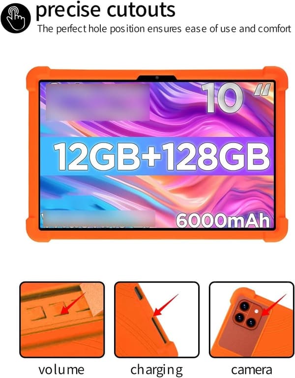 Blødt silikone tabletcover kompatibelt med Callsky Tab Ctab 10 10.1\", justerbart stativ, stødsikkert, til børn, orange