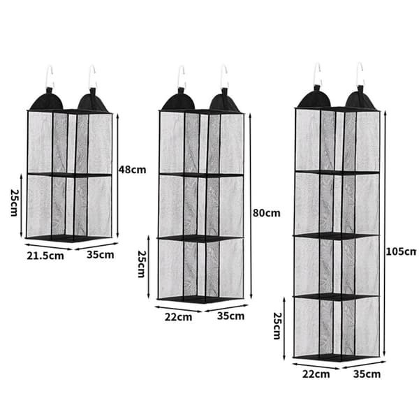 4-lagers hängande förvaringsorganisatör, non-woven tyg, svart, för kläder, leksaker, accessoarer