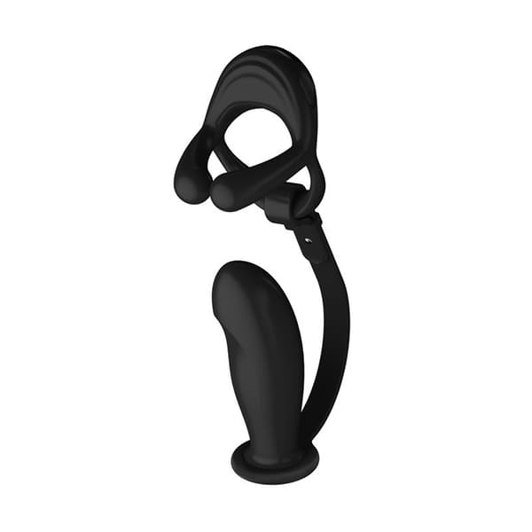 Genopladelig Vibrator Analtap med Sædblokerende Ring, 10 Frekvenser, Sort