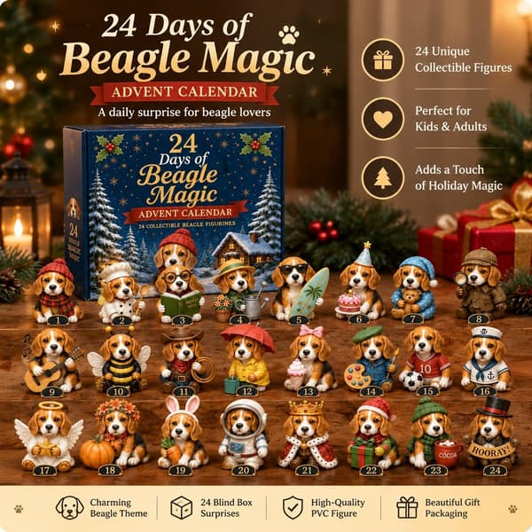 Beagle Magic julkalender 2026, 24-dagars blind box, PVC-figur, 28x22x3,5 cm PVC 3D Figure 28x22x3.5cm