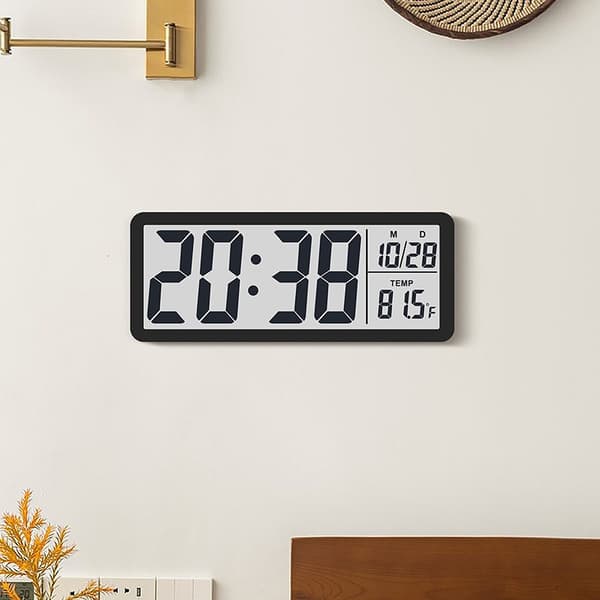 LCD-väggklocka med temperatur- och luftfuktighetsdisplay, batteridriven, vardagsrumsinredning 801tk white