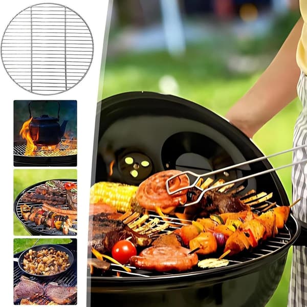 Churrasco-grill i rostfritt stål, rund, för trädgård, camping och picknick