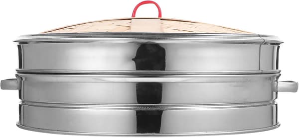 30 cm dampkurv i rustfritt stål med doble håndtak og lokk for dumplings og boller