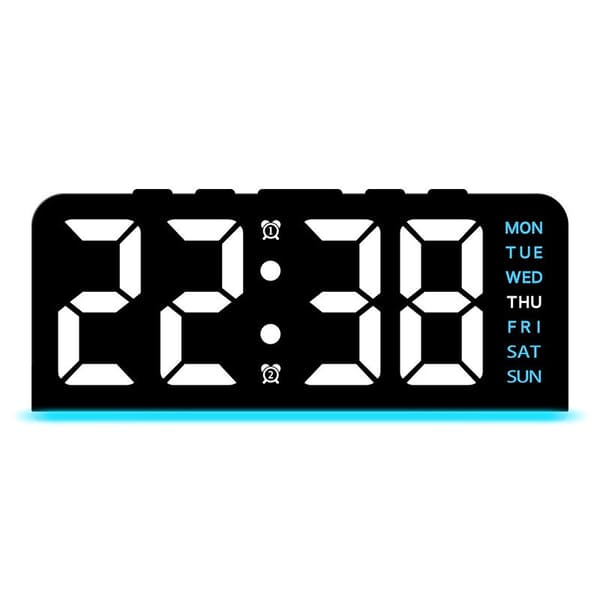 LED digital vekkerklokke med store tegn, datovisning, stemningslys, multifunksjonell bordklokke Gh8033 black shell blue light