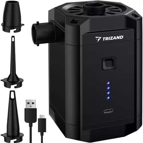 Trådløs luftmadraspumpe, sort, 5000mAh batteri, USB-C, kompakt, til camping, oppustelige senge