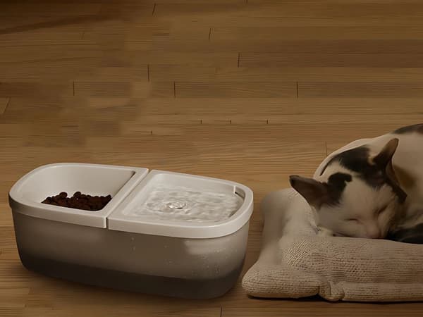 2-i-1 Kæledyr Vandfontæne & Madskål, 2,5L, USB, Automatisk, til Katte & Hunde