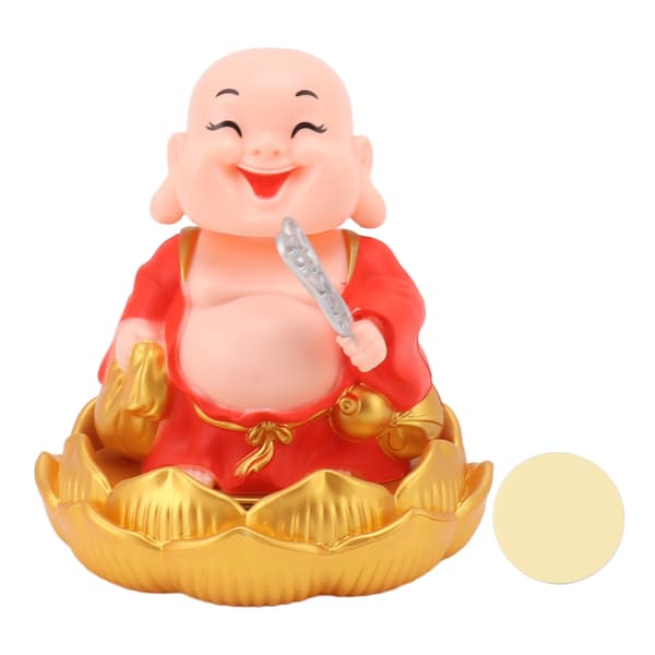 Solar Buddha-statue, rød, nikkende Maitreya bilpynt, ristehodeleke for rikdom