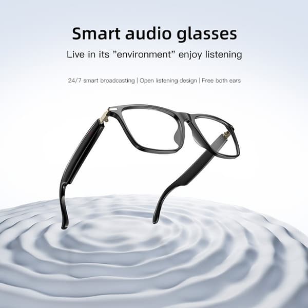 Smartglasögon med öppen ljudupplevelse, lätta, lång batteritid, transparent lins, kompatibla med Android & iOS