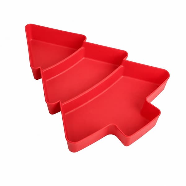 Plastfacktallrik, julgransdesign, snackbricka för nötter, godis, melonfrön, röd Red