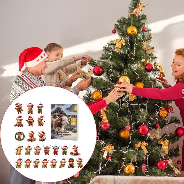 Julekalender med høylandsfe, 2D akryl, 24 dagers nedtelling, festdekorasjon N