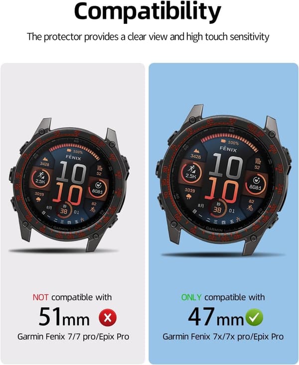 Urkasse i rustfrit stål til Garmin Fenix 8 47mm, Racing Cover, Sort+Rød