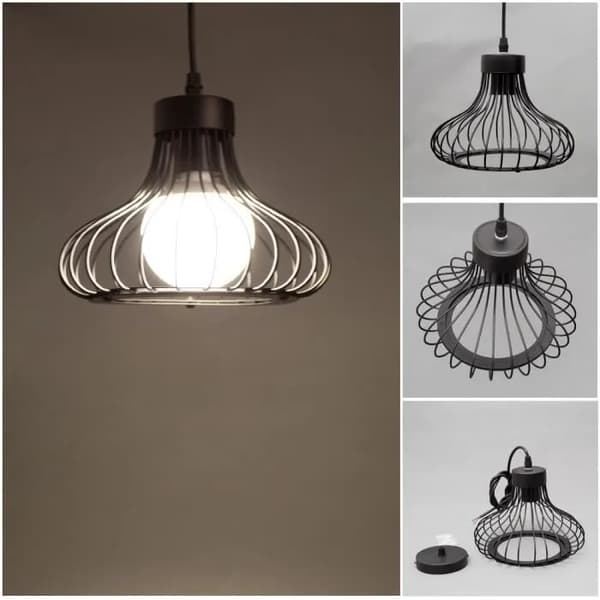 Industriell metallburpendellampe, E27-sokkel, retrostil, svart