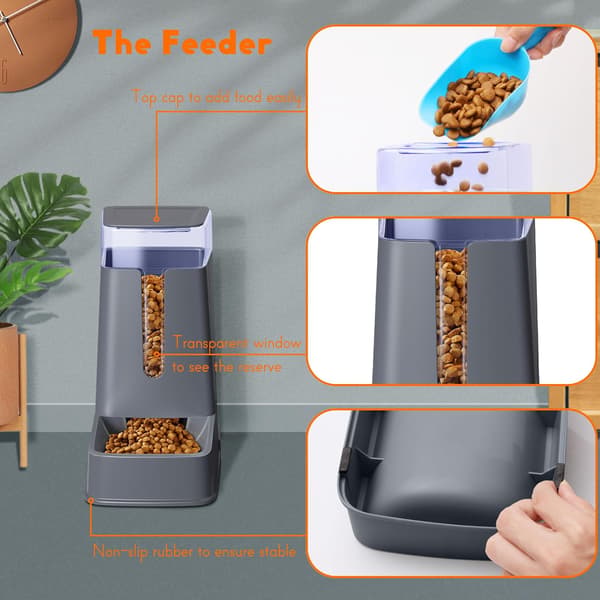 Automatisk kæledyrsfoder- og vanddispensersæt til små/mellemstore kæledyr, rejseforsyning, foder- og vanddispenser til hunde/katte. deep gray