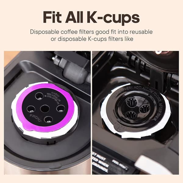 Engangs kaffefiltre, 100 papirfiltre + genanvendelig K Cup-kapsel, kompatibel med K Cup 2.0 & 1.0