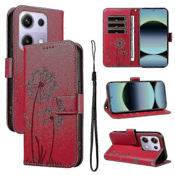 Flip-læder telefoncover med præget mælkebøttemønster For Redmi Note 13 Pro 4G / 14S 4G