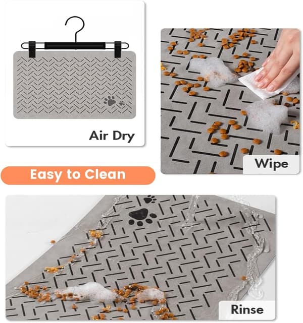 Absorberende hurtigtørrende kæledyrsfodermåtte til katte og hunde, til gulve, passer til mad- og vandskåle, dækkeserviet til kæledyrsartikler. Grey-white 40 x 60 cm