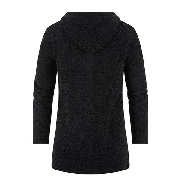 Lang hættecardiganvest med lynlås til mænd, tyk fleece vintertrøjejakke, sort