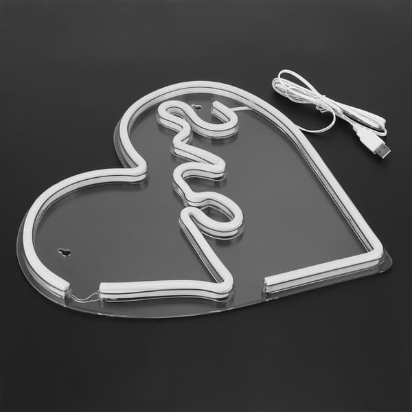 LED Neon Lys USB 3D Hjerteformet Lampe, Soveværelse Fest Ferie Dekoration