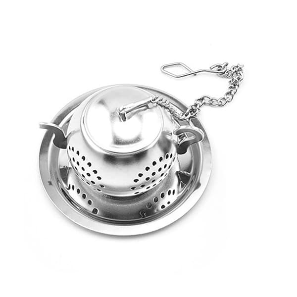 Tekanne-infuser i rustfritt stål, tekanneformet tesil, kreativ rund, sølv