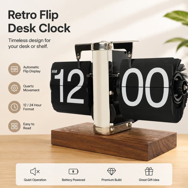 Digital Flip Down Ur, Retro Automatisk Drejning, Batteridrevet, Mekanisk, Rustfrit Stål, Sort