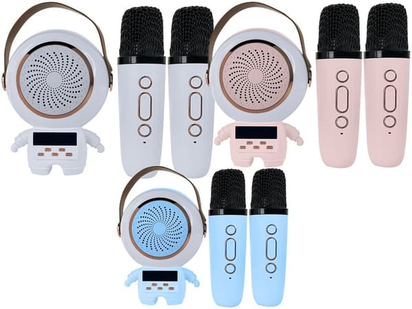 Trådlös karaokemaskin med Bluetooth-högtalare + 2 mikrofoner, bärbart LED-partysystem