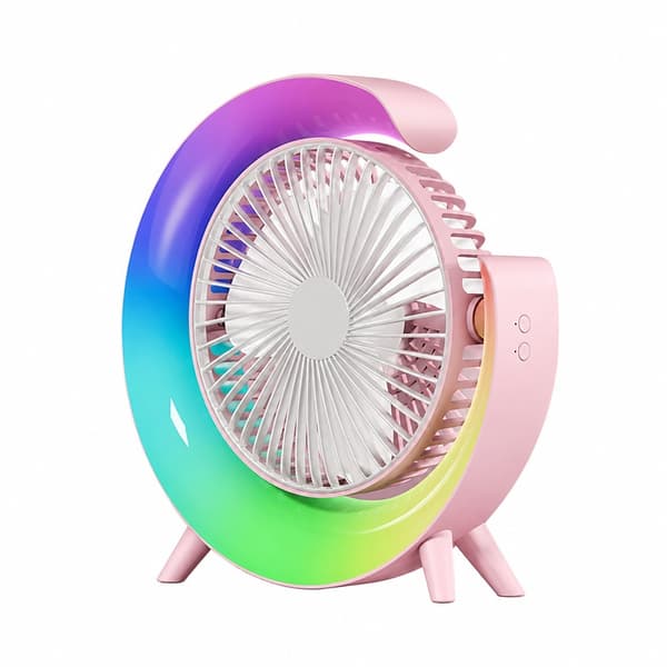 6-tommer USB Genopladelig Bordventilator med Farverige Lys, Pink, til Hjemmet
