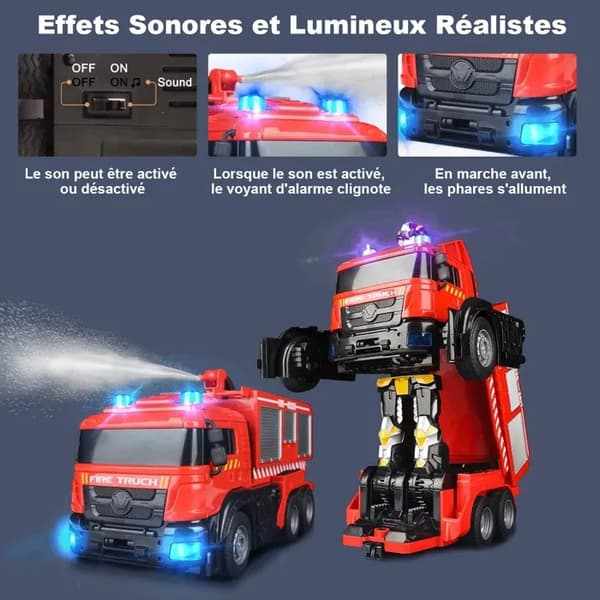 2-i-1 Transformerende Brandbil Robot, Fjernstyret Legetøj med Lys og Sirene til Børn