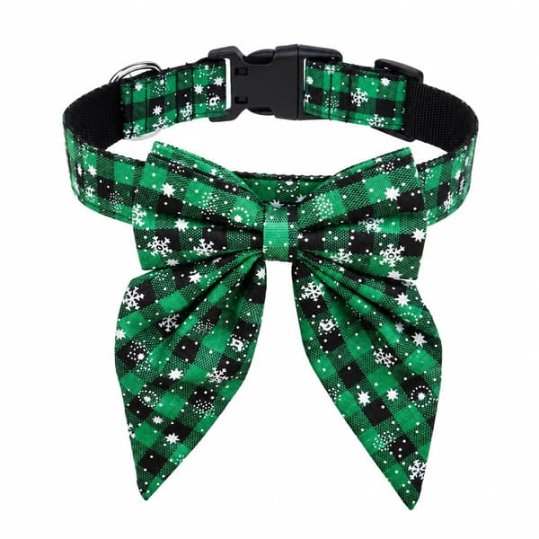 Julehalsbånd til hunde med butterfly, nylon, rød og sort plaid, justerbart, store hunde