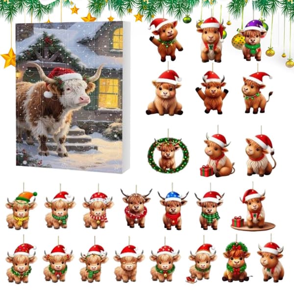 Julekalender med høylandsfe, 2D akryl, 24 dagers nedtelling, festdekorasjon N
