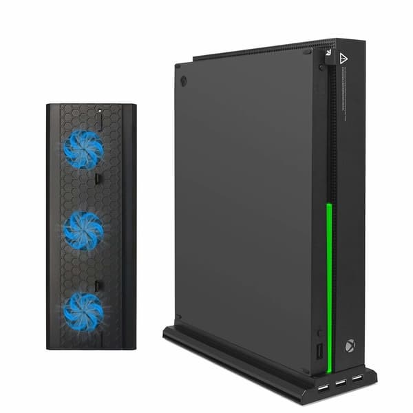 Xbox One X lodret stander med køleventilator og 3 USB-porte, sort